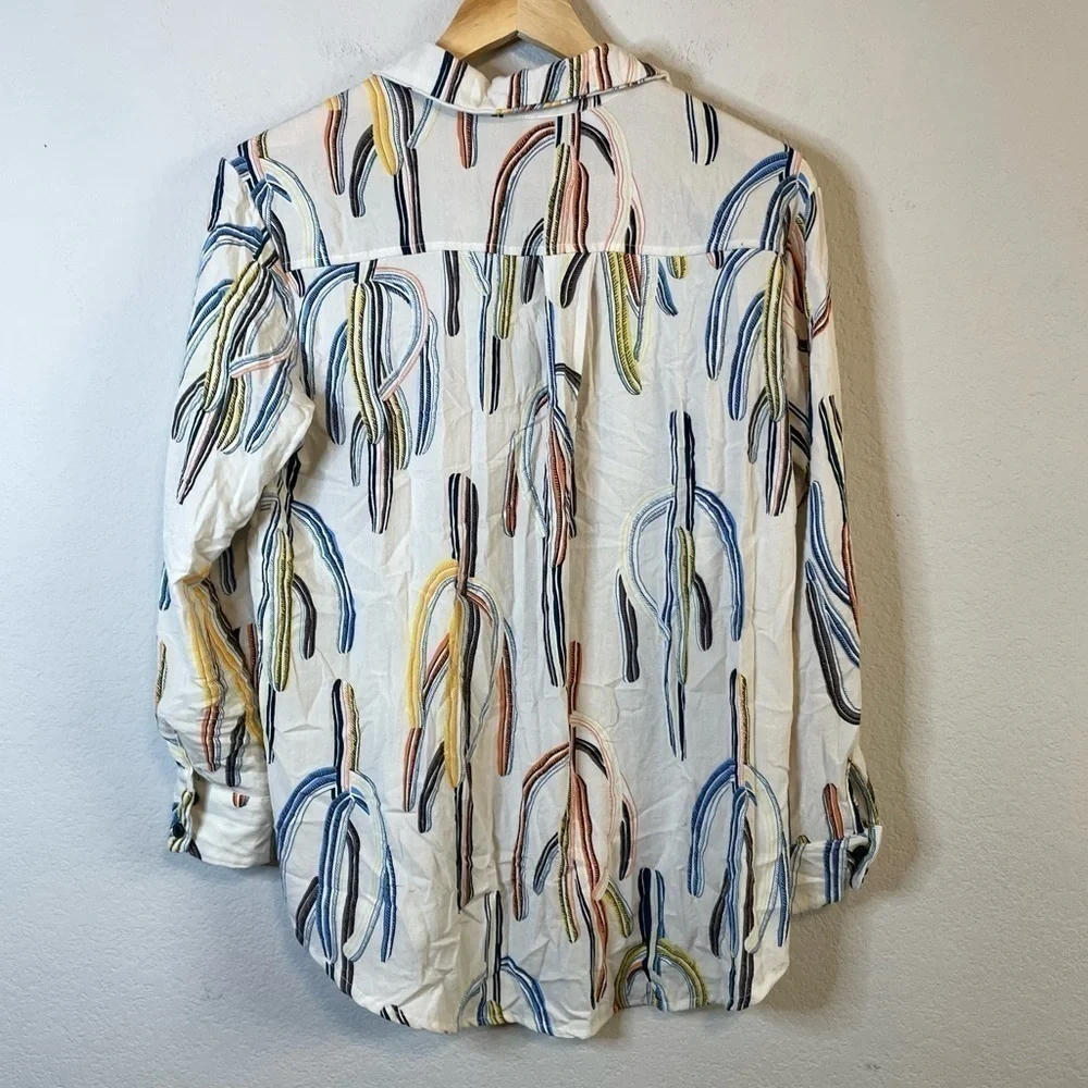 I Madeline Long Sleeve Corset Style Tie at Chest Cactus Print Long Sleeve Top - Picture 9 of 10